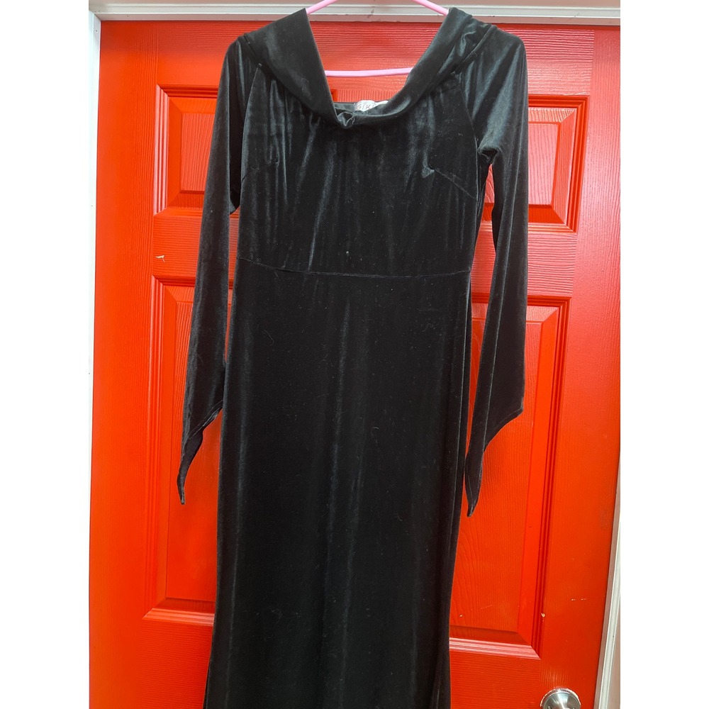 Giking Black Velvet Maxi Dress Long Sleeve Cowl Neck Gothic Formal Medium